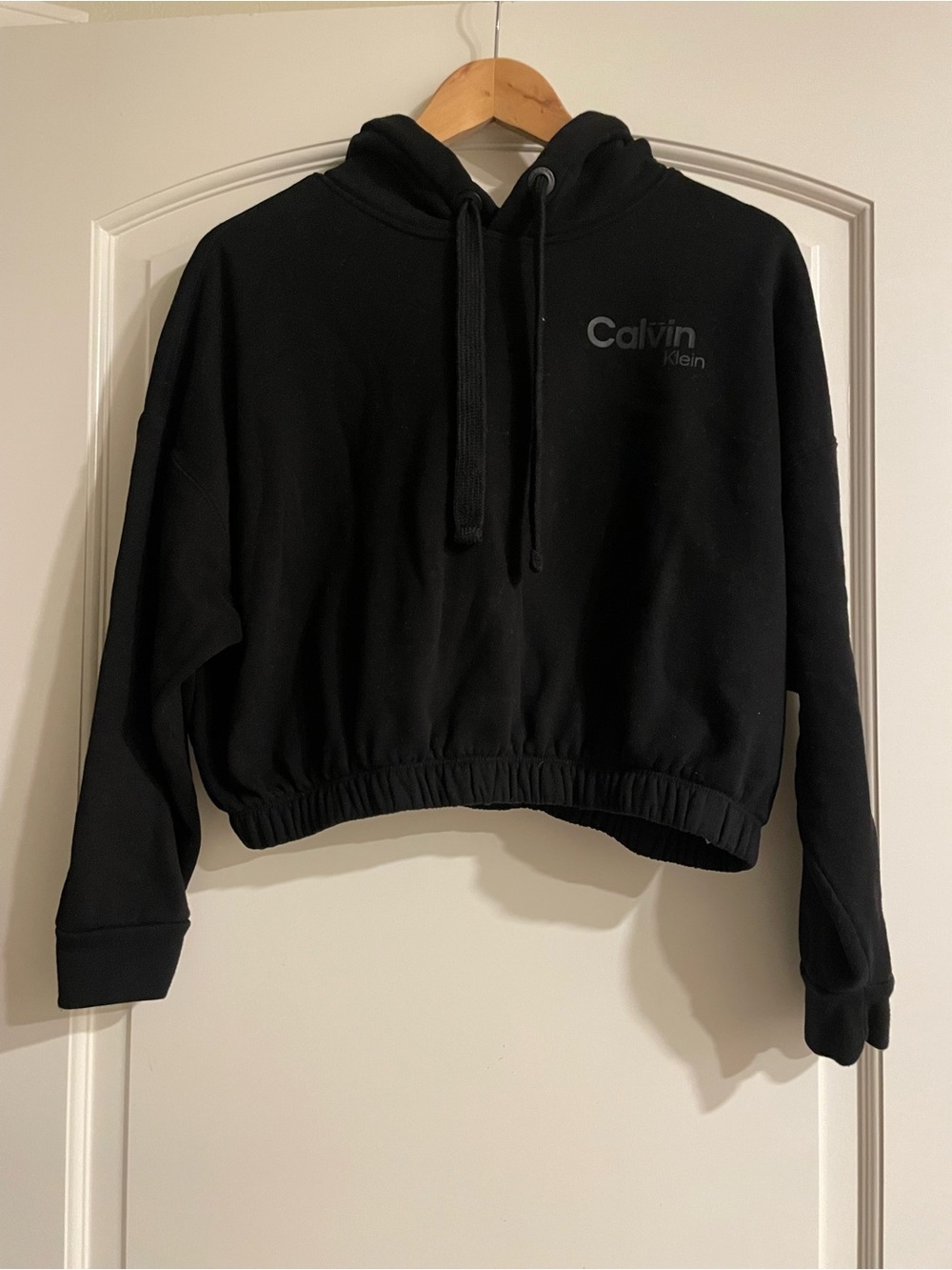 Calvin Klein Black Cropped Crewneck Hoodie Sweater